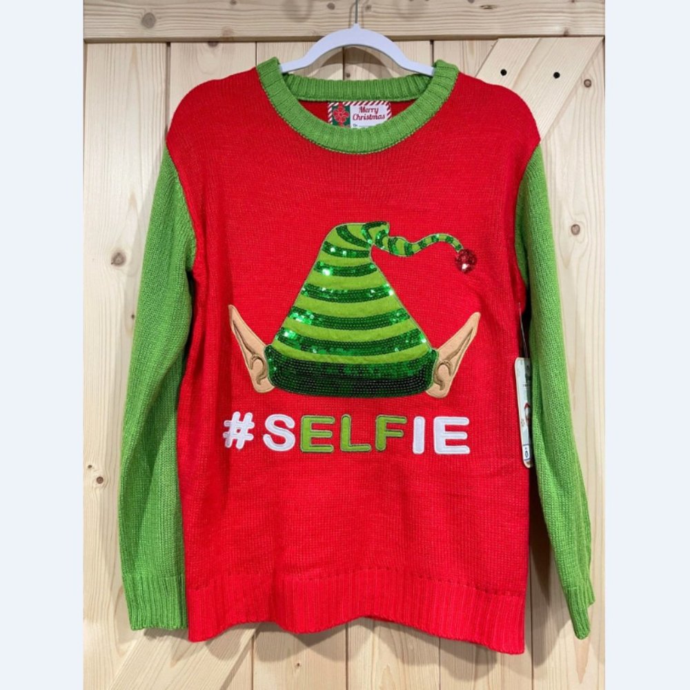 5/$20 NEW M Men's Elf Ears Ugly? Christmas Sweater-#sELFie